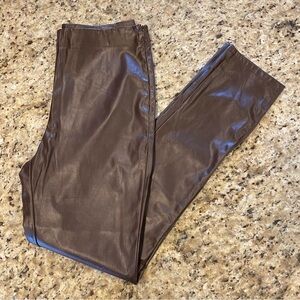 SBetro Chocolate Brown Split Hem Faux Leather Pants